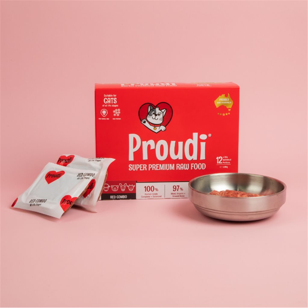 12 盒優惠套裝 - Proudi 急凍貓生肉糧 - 紅肉四寶配方 1.08kg~需預訂 - 幸福站