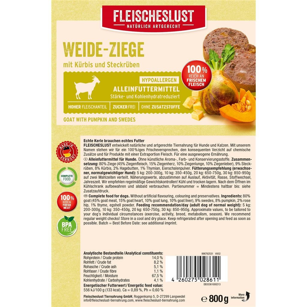 Fleischeslust Raw Tail-Easy Grain-Free Allergy-Free Series (Goat + Pumpkin + Kohlrabi)