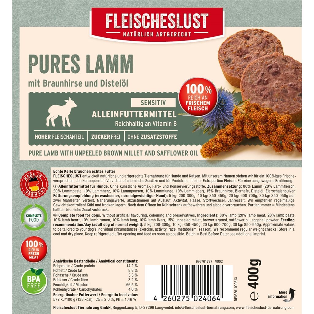 Fleischeslust original tail cooking easy-umami grain-free anti-allergic series (sheep + millet)