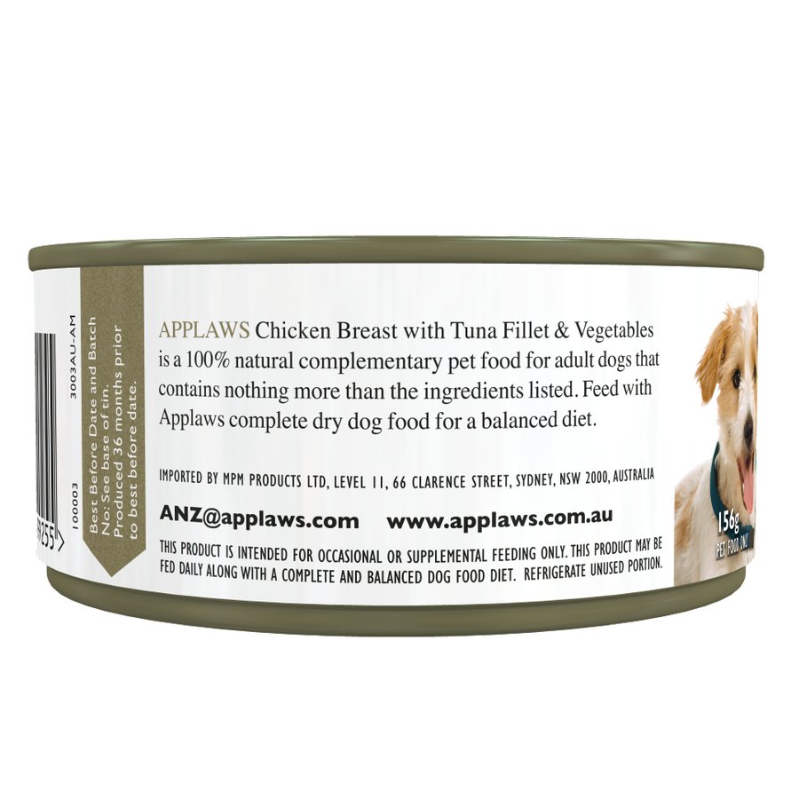 Applaws Dog All-Natural Canned Dog-Chicken Fillet, Tuna and Vegetables 156g