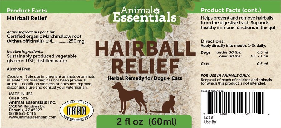 Animal Essentials - Hairball Relief Treatment and Health Herbal Series - Hair Removal Ball Formula (For Cats and Dogs) 2oz
