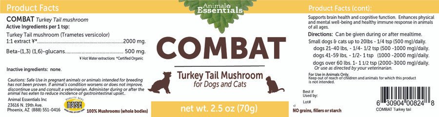 Animal Essentials™ - COMBAT 有機雲芝粉 2oz (70g) (貓狗合用)