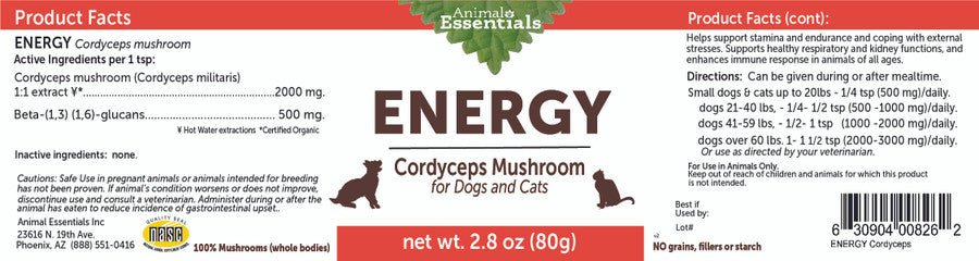 Animal Essentials™ - ENERGY Organic Cordyceps Powder 2.8oz (80g) (for dogs and cats)