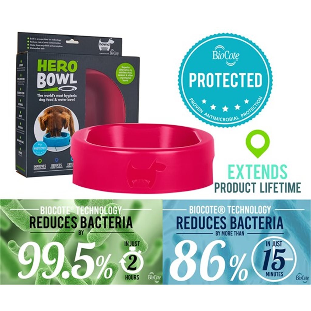 Hownd HERO Bowls Silver Ion Antibacterial Food Bowl (Large) Red