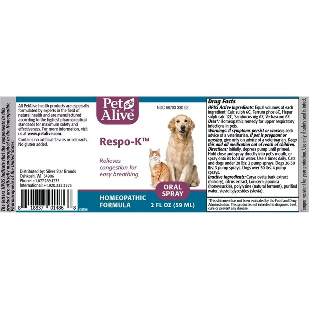 PetAlive - Respo-K Oral Spray for colds or respiratory infections 59ml