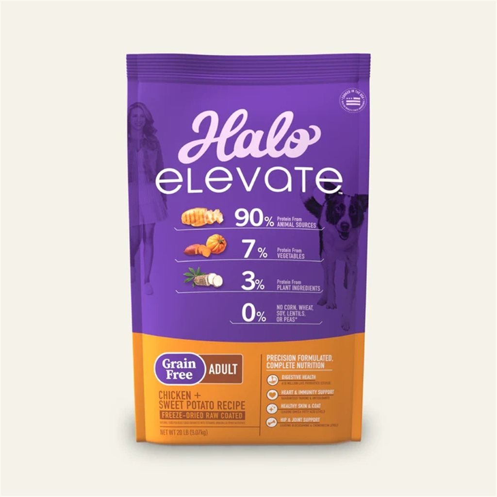 Halo - Elevate 無榖物凍乾生肉外層雞肉甜薯配方成犬糧 20 lb (51120) - 幸福站